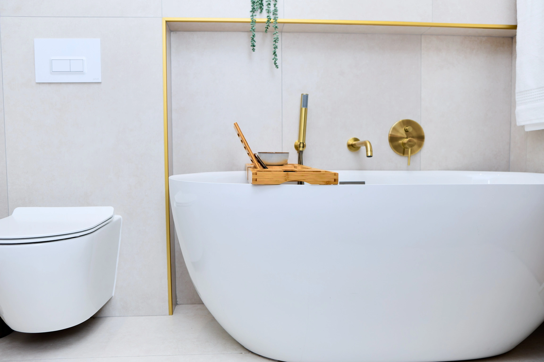 The Golden Bathroom — panoramic view of spa sanctuary